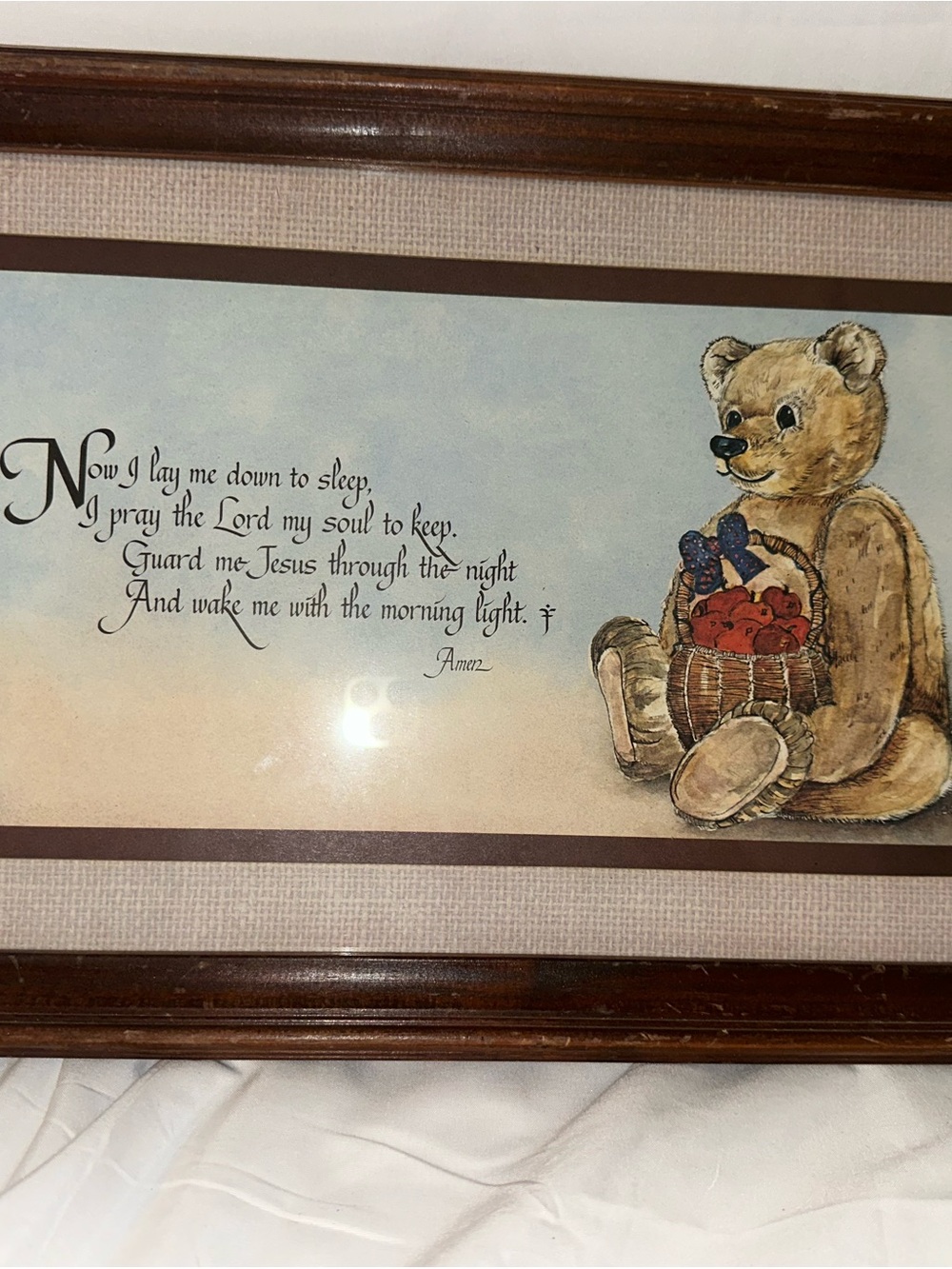Vintage Teddy Bear Framed Wall Art Set of 2 Country Nursery Decor